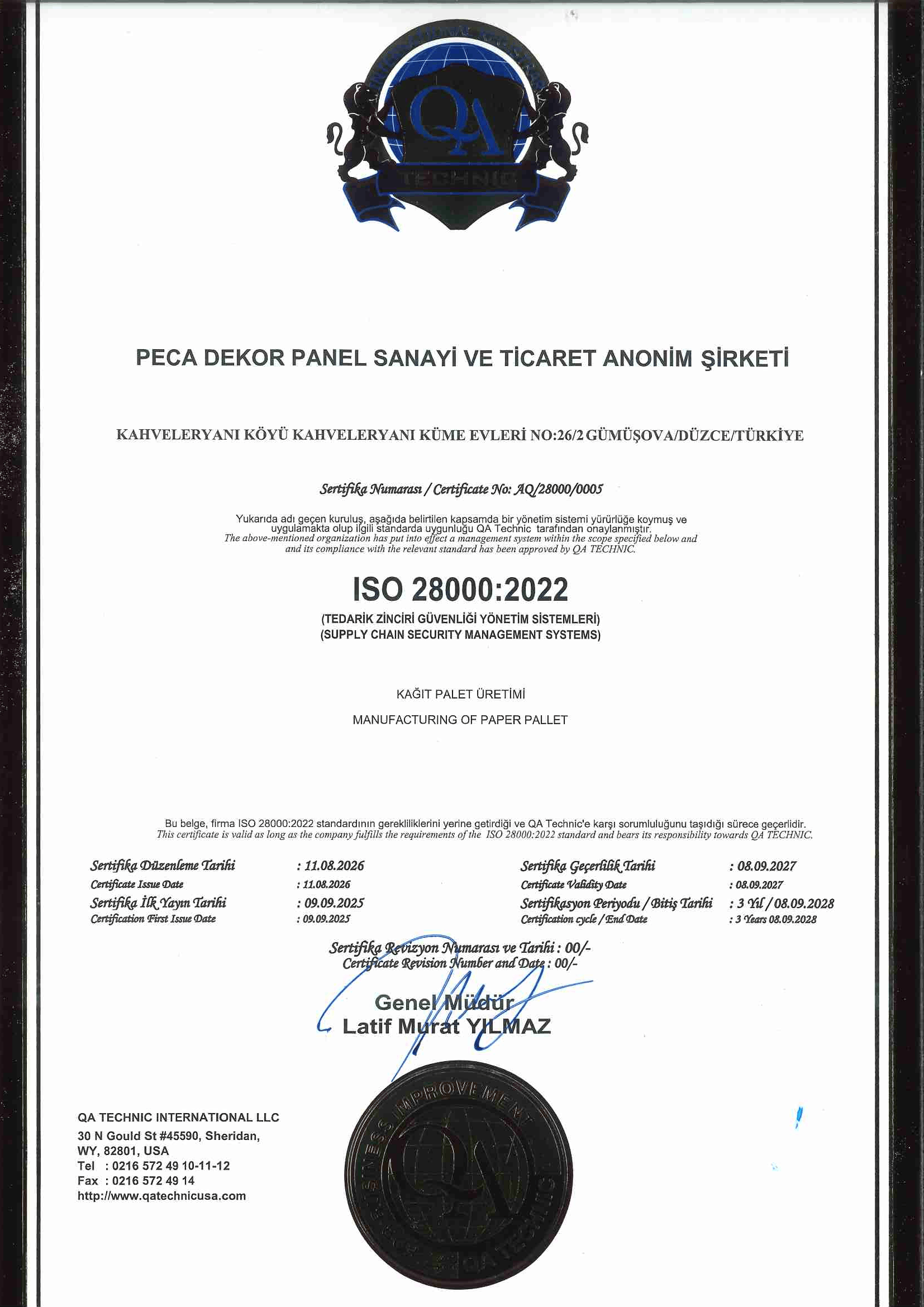 ISO 28000:2022 Sertifikası